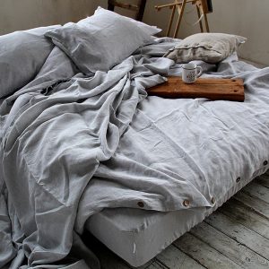 Stonewashed Linen Fitted Sheet Indulge in the Comfort of Ash Pearl Melange