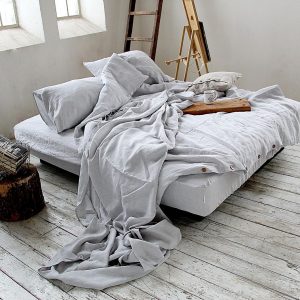 Stonewashed Linen Fitted Sheet Indulge in the Comfort of Ash Pearl Melange