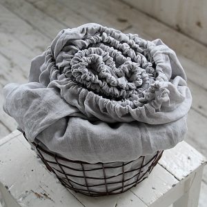 Stonewashed Linen Fitted Sheet Indulge in the Comfort of Ash Pearl Melange