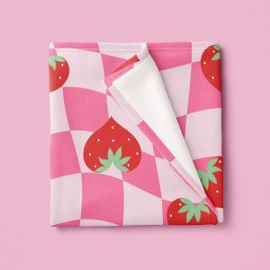 Strawberry Kisses Checkerboard Fleece Blanket for Y2K Dopamine Decor