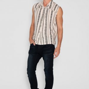 Striped Boho Beach Shirt Psychedelic Tribal Vest for Men, Festival Cotton Psy Trance Goa
