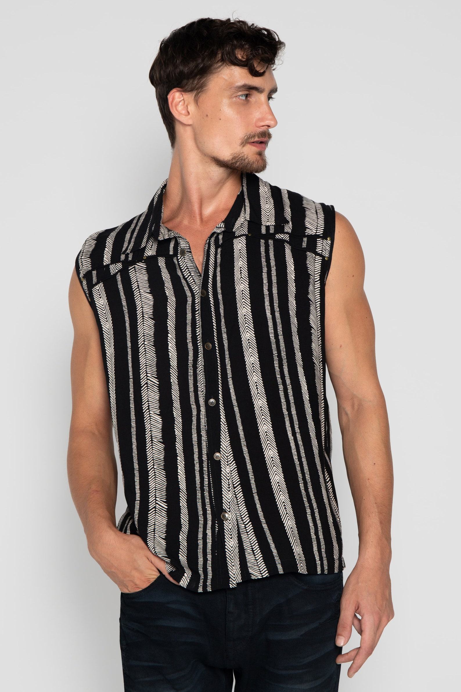 Striped Boho Beach Shirt Psychedelic Tribal Vest for Men, Festival Cotton Psy Trance Goa - Image 4