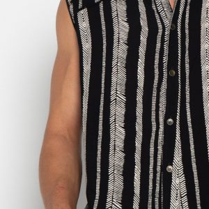 Striped Boho Beach Shirt Psychedelic Tribal Vest for Men, Festival Cotton Psy Trance Goa