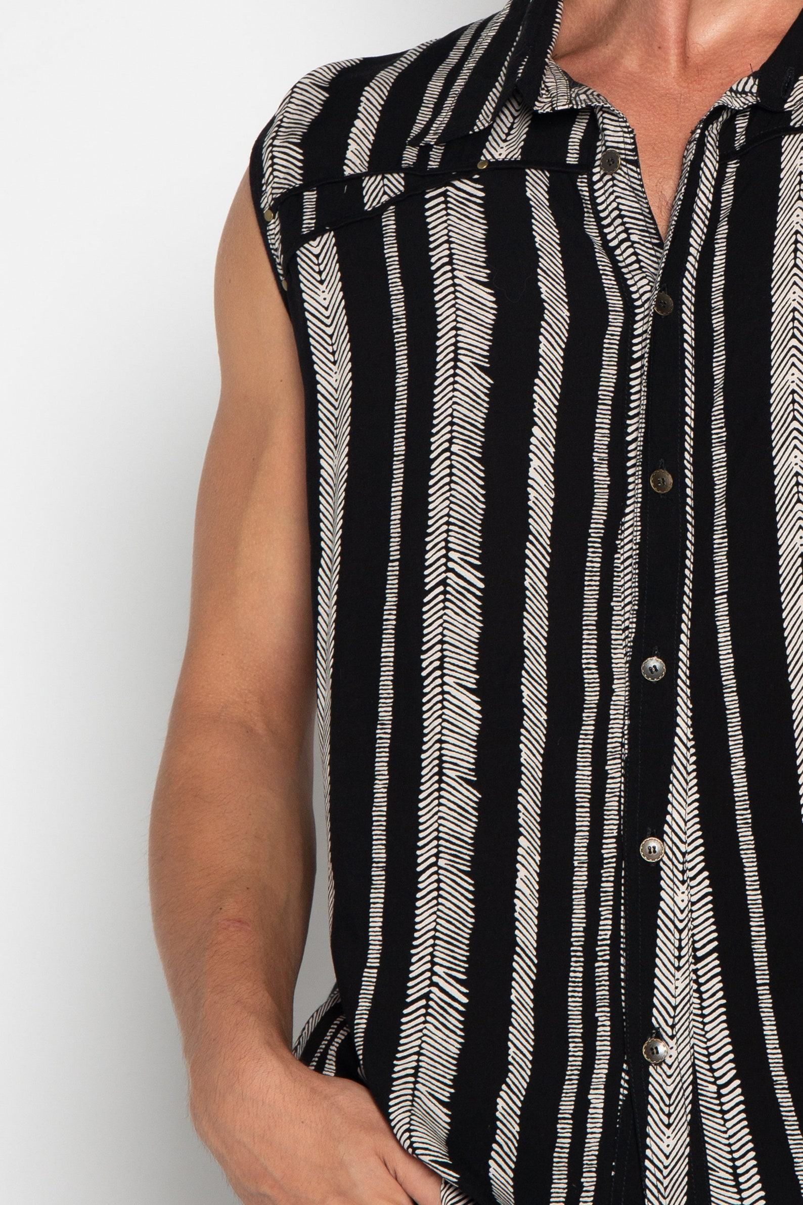 Striped Boho Beach Shirt Psychedelic Tribal Vest for Men, Festival Cotton Psy Trance Goa - Image 2