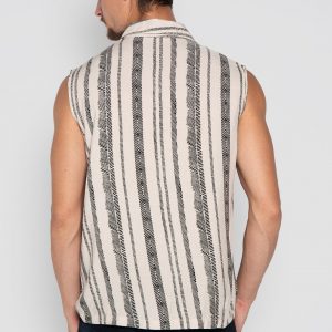 Striped Boho Beach Shirt Psychedelic Tribal Vest for Men, Festival Cotton Psy Trance Goa
