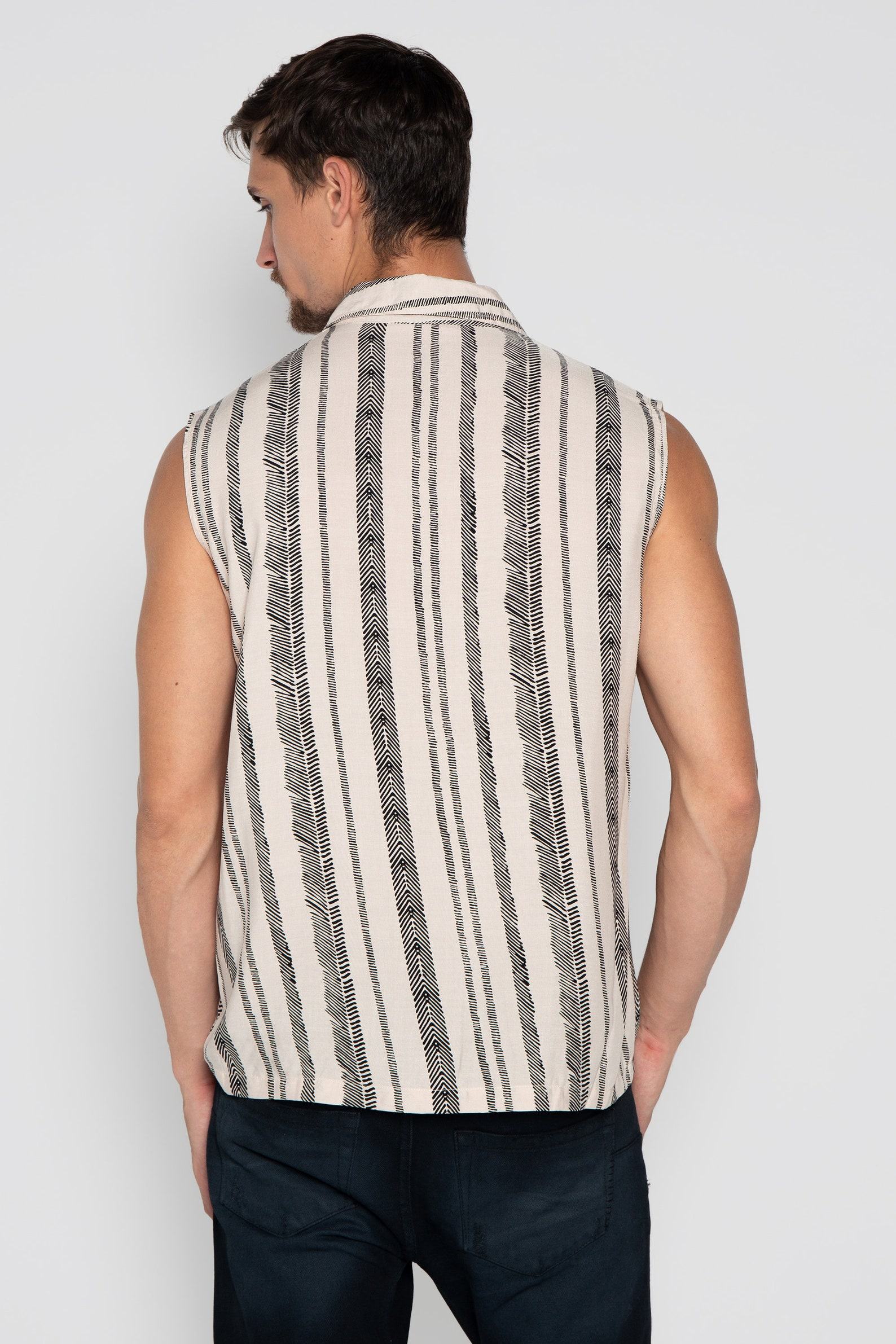 Striped Boho Beach Shirt Psychedelic Tribal Vest for Men, Festival Cotton Psy Trance Goa - Image 3