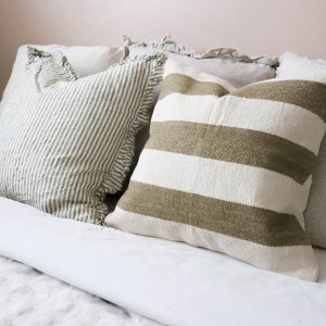 Striped Elegance India Olive Cushion in Two Sizes for Cozy Comfort