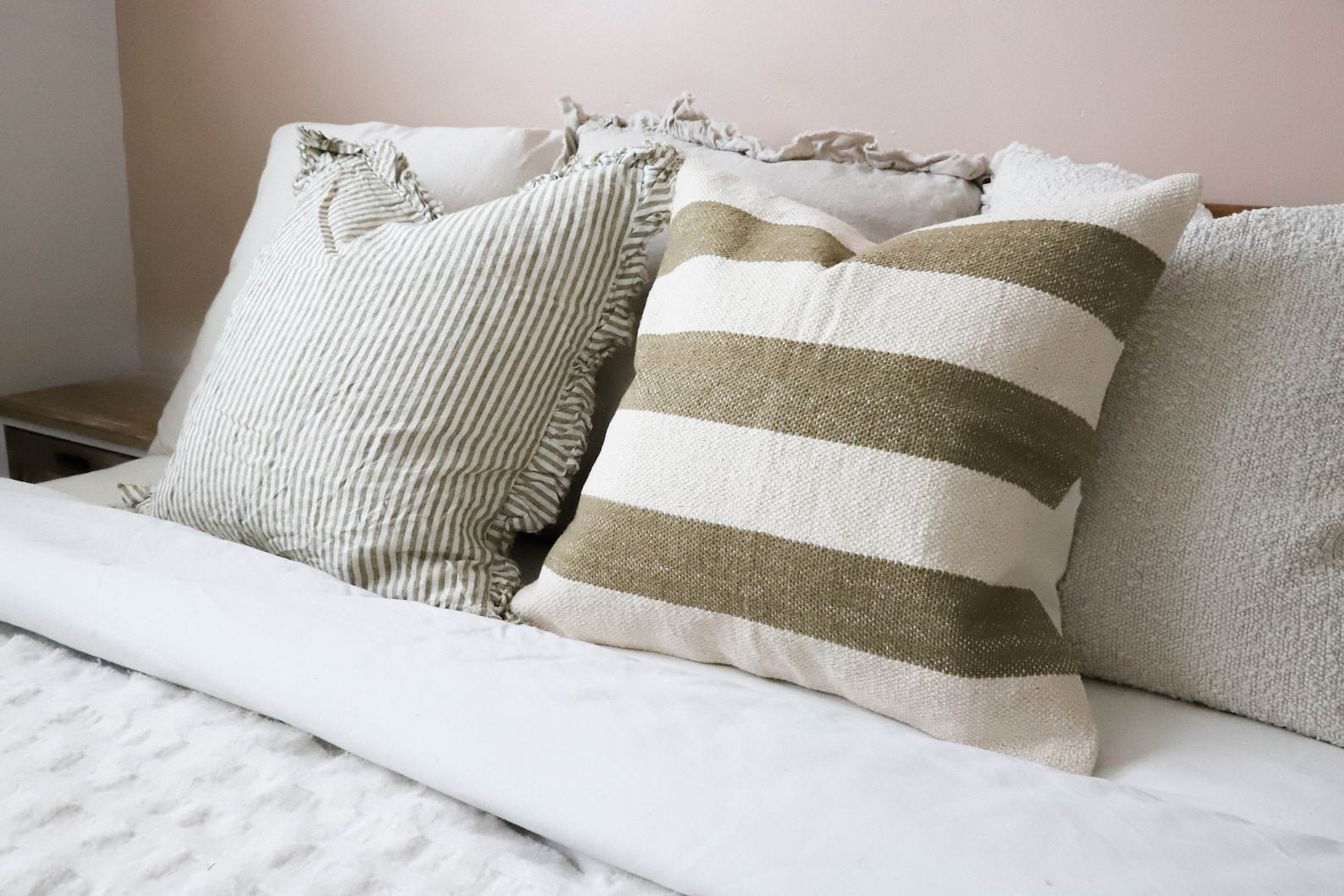Striped Elegance India Olive Cushion in Two Sizes for Cozy Comfort - Image 2
