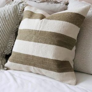 Striped Elegance India Olive Cushion in Two Sizes for Cozy Comfort