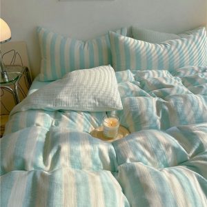 Striped Haven Indulge in the Softness of Double Gauze Cotton Bedding