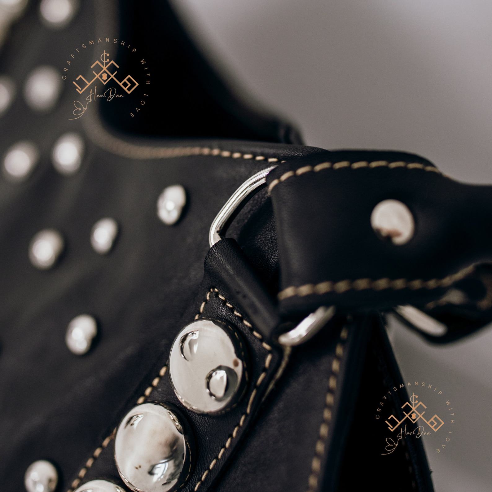 Studded Leather Handbag Personalized Tote with Rivets, a Unique Item for Her