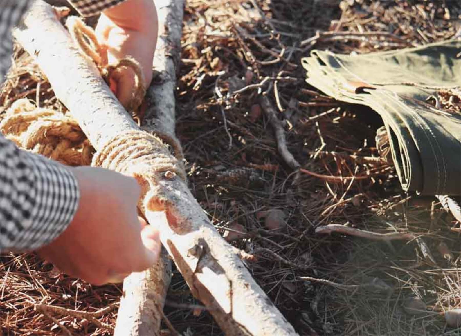 Sturdy 8oz Cotton Canvas Bushcraft Tripod Chair Multipurpose Ground Cloth, Hammock Chair, and Wood Carrier - Image 5