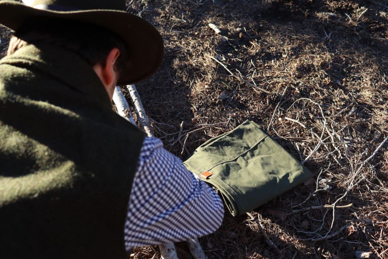 Sturdy 8oz Cotton Canvas Bushcraft Tripod Chair Multipurpose Ground Cloth, Hammock Chair, and Wood Carrier - Image 4