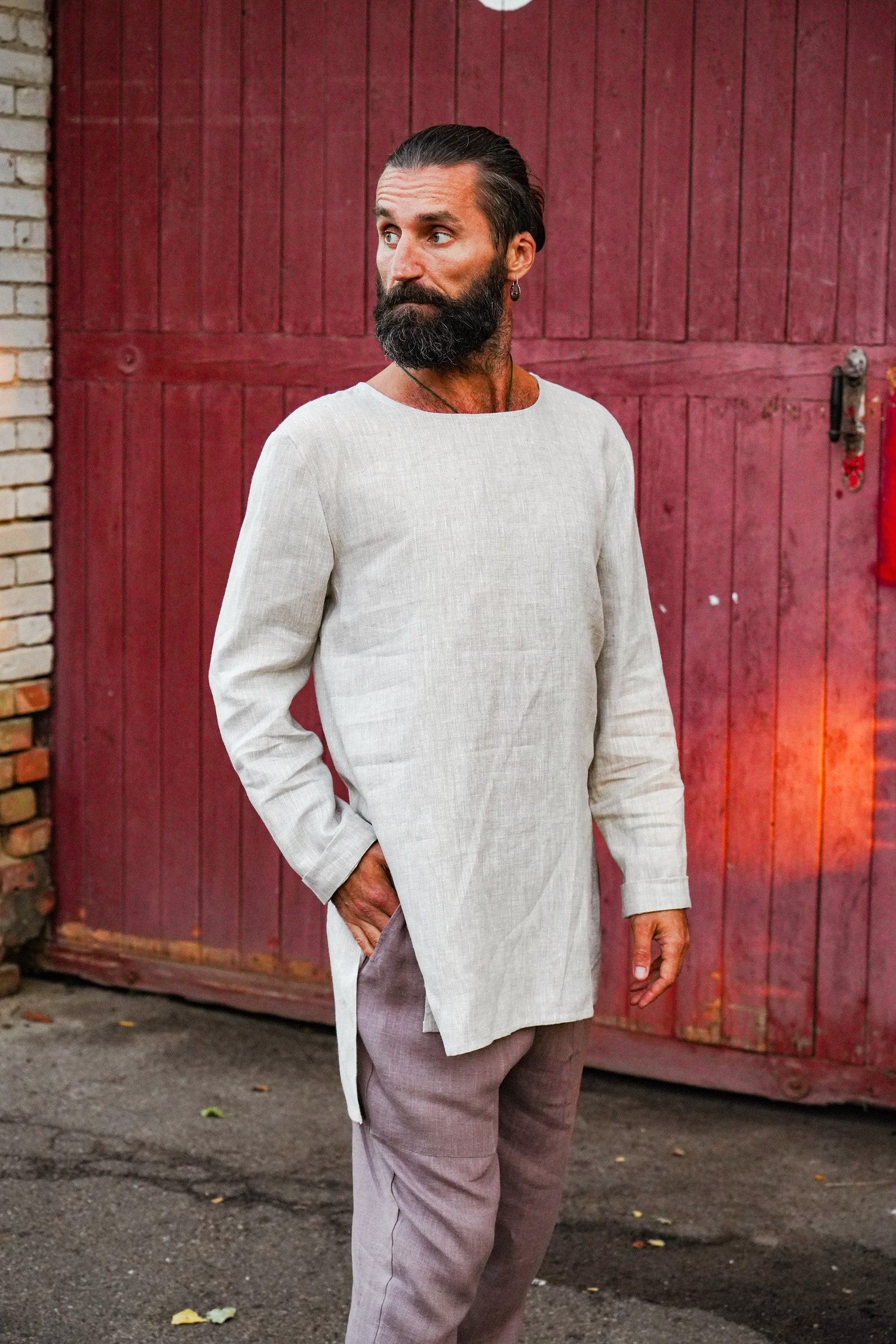 Stylish Beige Linen Tunic A Versatile Wardrobe Essential for Men - Image 5