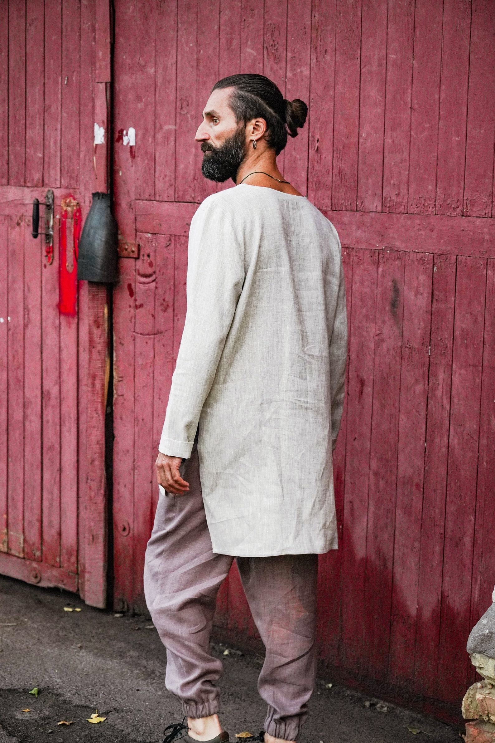 Stylish Beige Linen Tunic A Versatile Wardrobe Essential for Men - Image 3