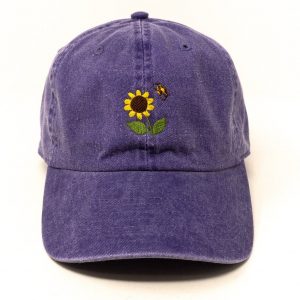 Sunflower Bee Embroidered Summer Baseball Cap Washed Cotton Curve Brim Hat