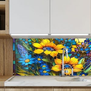 Sunflower Symphony Heat-Resistant Tempered Glass Backsplash for a Radiant Kitchen