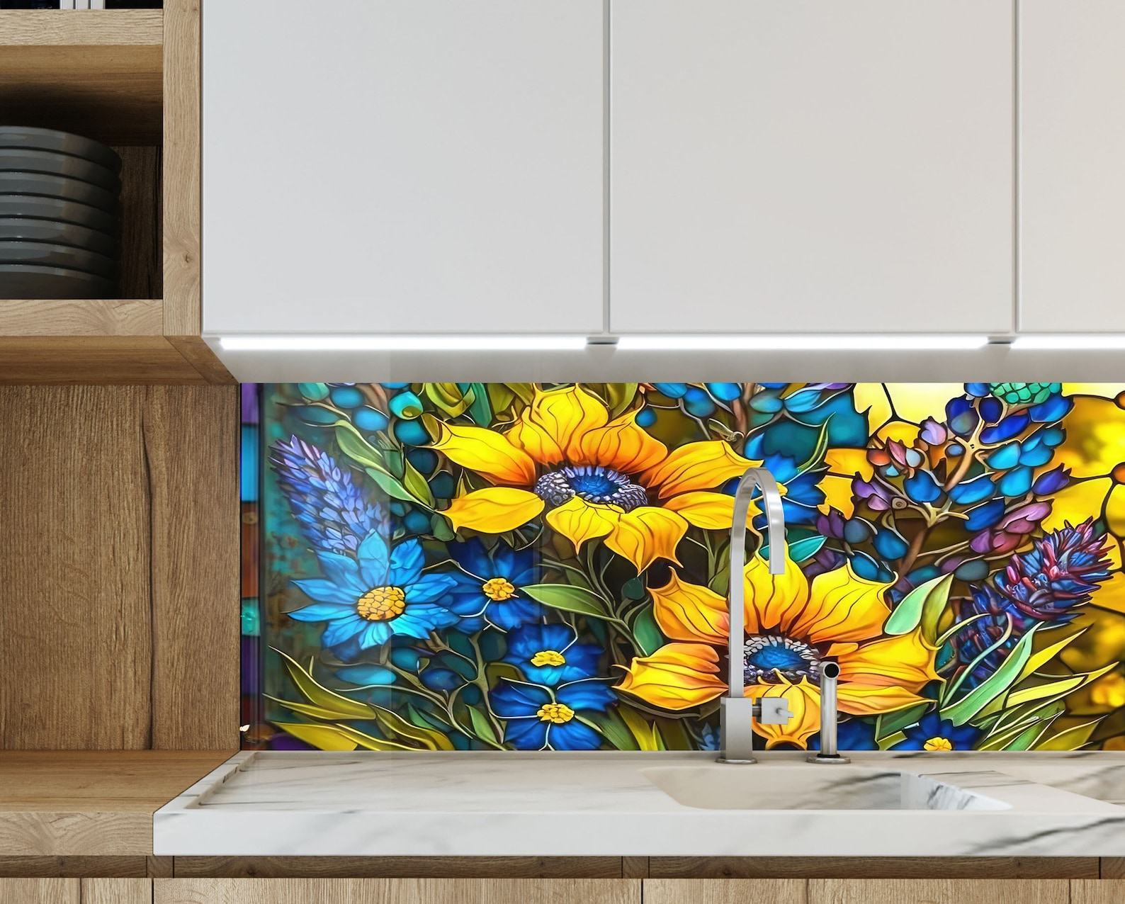 Sunflower Symphony Heat-Resistant Tempered Glass Backsplash for a Radiant Kitchen - Image 5
