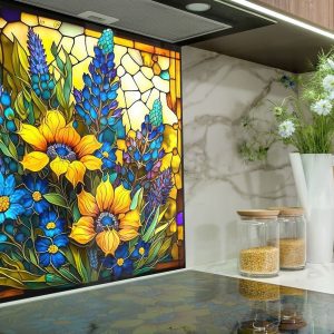 Sunflower Symphony Heat-Resistant Tempered Glass Backsplash for a Radiant Kitchen