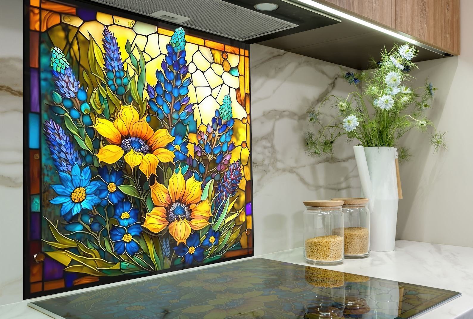 Sunflower Symphony Heat-Resistant Tempered Glass Backsplash for a Radiant Kitchen - Image 3