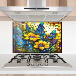 Sunflower Symphony Heat-Resistant Tempered Glass Backsplash for a Radiant Kitchen