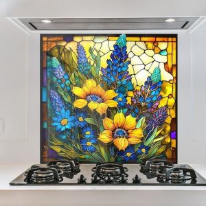Sunflower Symphony Heat-Resistant Tempered Glass Backsplash for a Radiant Kitchen