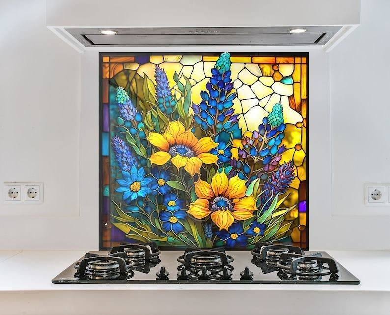 Sunflower Symphony Heat-Resistant Tempered Glass Backsplash for a Radiant Kitchen