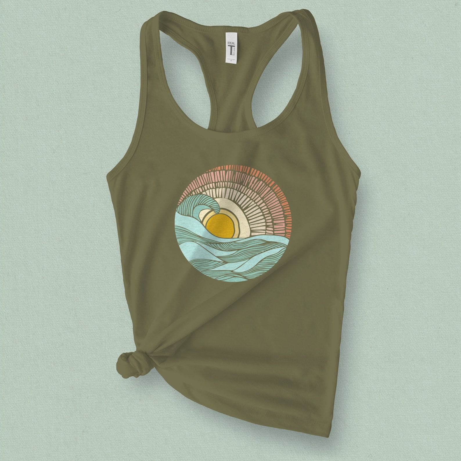 Sunset Surf Vibes Barrel Wave Graphic Tank Top for Summer Adventures