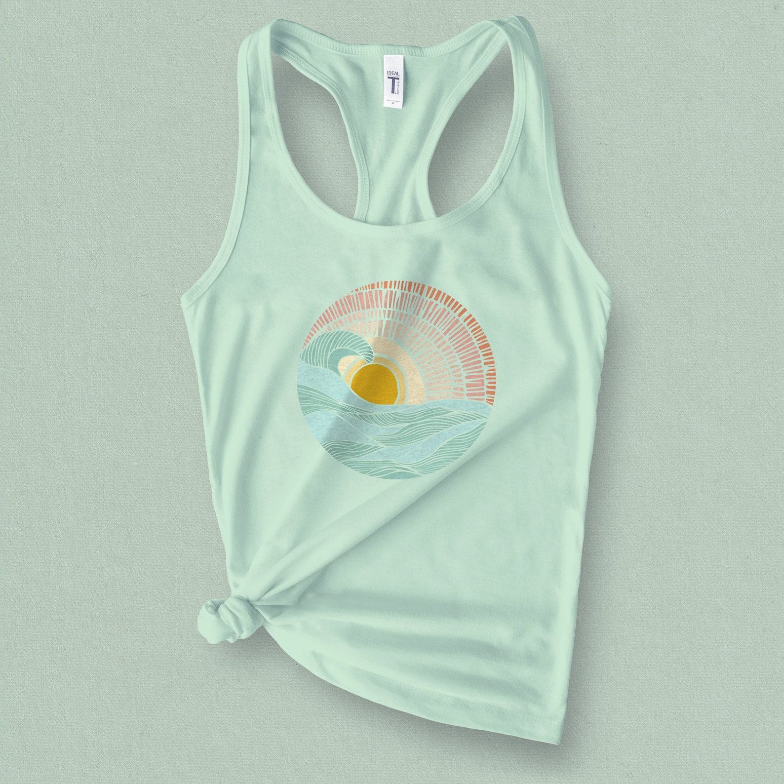 Sunset Surf Vibes Barrel Wave Graphic Tank Top for Summer Adventures