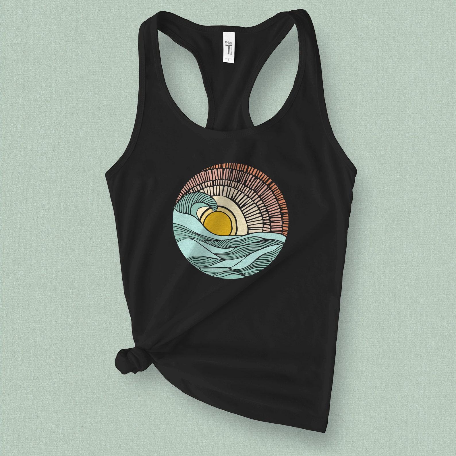 Sunset Surf Vibes Barrel Wave Graphic Tank Top for Summer Adventures