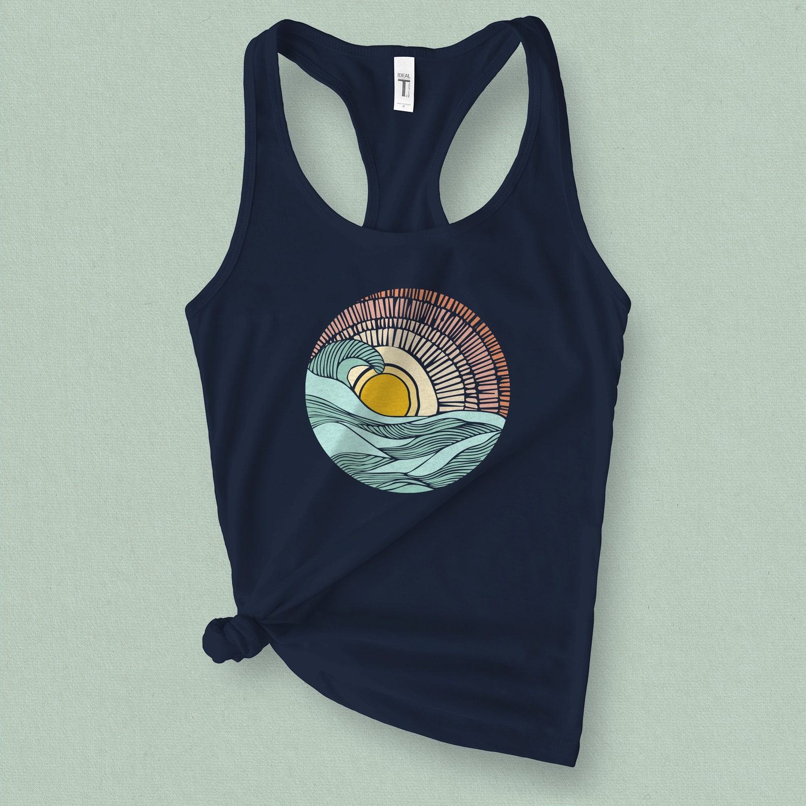 Sunset Surf Vibes Barrel Wave Graphic Tank Top for Summer Adventures