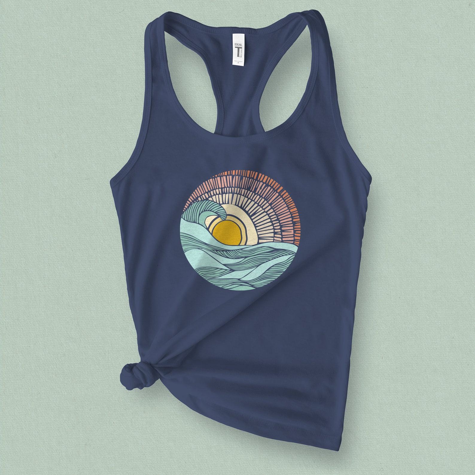 Sunset Surf Vibes Barrel Wave Graphic Tank Top for Summer Adventures