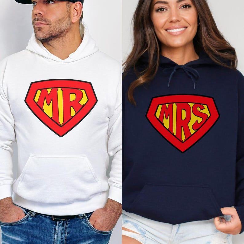 Superhero Mr. and Mrs. Hoodies Matching Couple’s Hoodies for Festive Hero Items