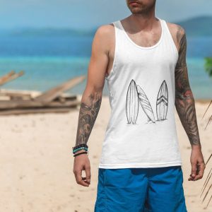 Surf’s Up Minimalist Racerback Tank Top for Water Warriors and Beach Lovers