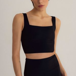 Sustainable Style Elevate Your Workouts with Our Black ECONYL Crop Top