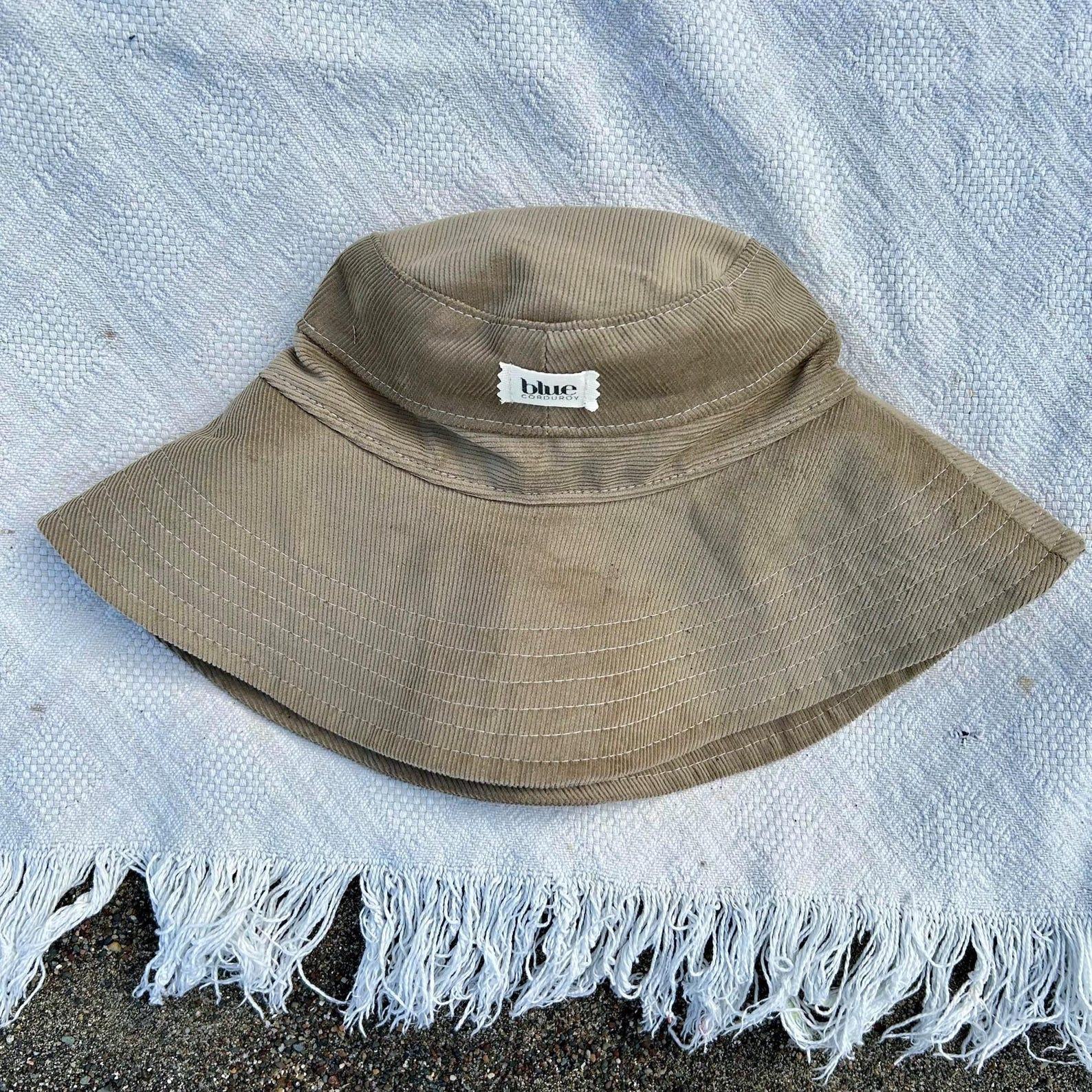 Tan Corduroy Boho Sun Hat Wide Brim, Foldable, Sun Protection