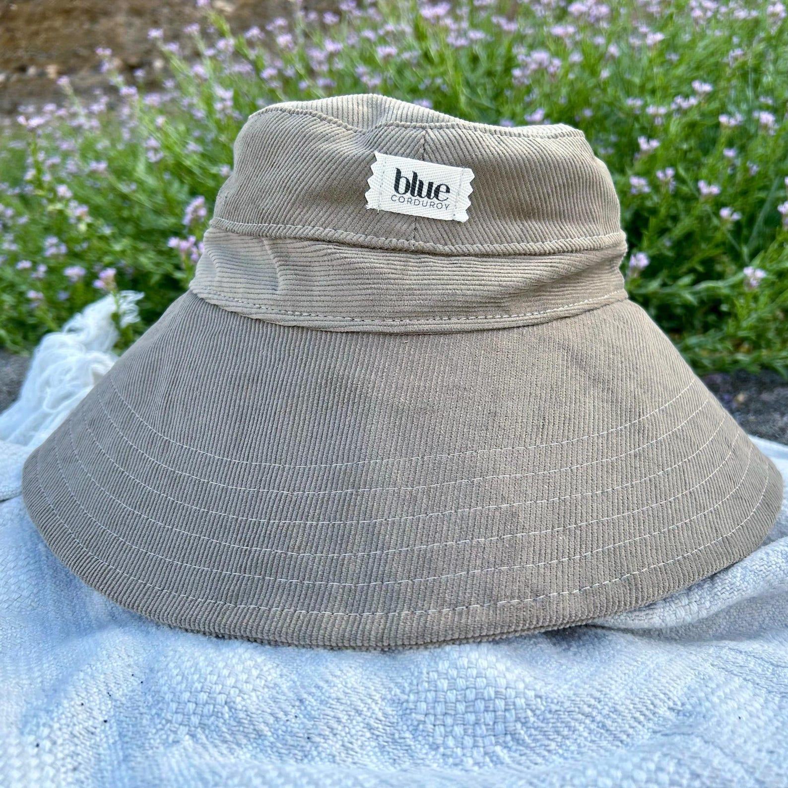 Tan Corduroy Boho Sun Hat Wide Brim, Foldable, Sun Protection