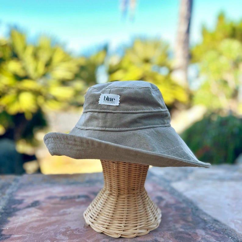 Tan Corduroy Boho Sun Hat Wide Brim, Foldable, Sun Protection