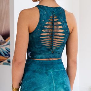 Teal Shiva Crop Top and Hand-Dyed Yoga Slit Weave Fire Hula Hoop Elevate Your Practice with Style and Flow