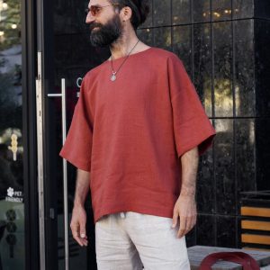 Terracotta Linen Oversized T-Shirt The Epitome of Comfort and Style