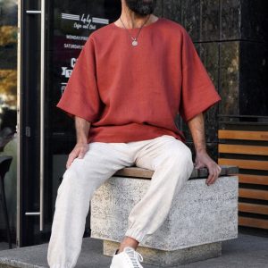 Terracotta Linen Oversized T-Shirt The Epitome of Comfort and Style