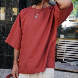 Terracotta Linen Oversized T-Shirt The Epitome of Comfort and Style