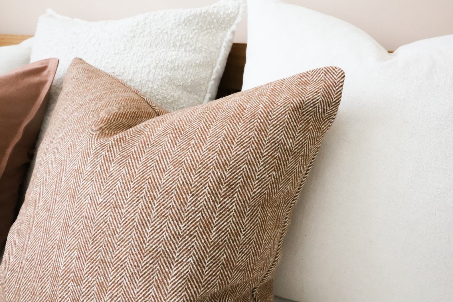 Tia Rust Herringbone Textured Throw Pillow - Image 2