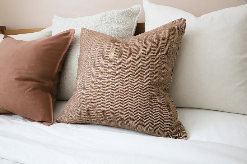 Tia Rust Herringbone Textured Throw Pillow