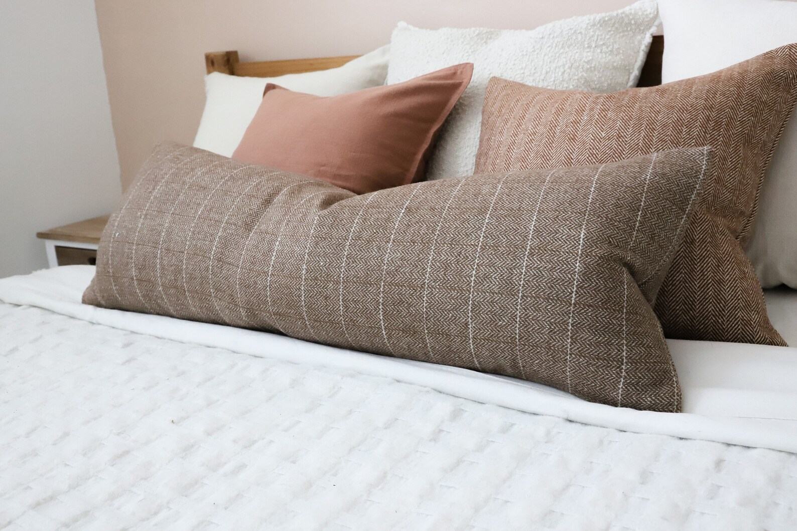 Tia Rust Herringbone Textured Throw Pillow - Image 3