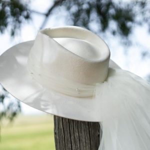 Timeless Bridal Elegance White Fedora and Ivory Rancher Hat with Pearl Accents