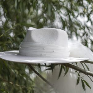 Timeless Bridal Elegance White Fedora and Ivory Rancher Hat with Pearl Accents