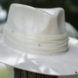 Timeless Bridal Elegance White Fedora and Ivory Rancher Hat with Pearl Accents
