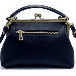 Timeless Elegance Black Leather Handbag with Kiss Lock Charm