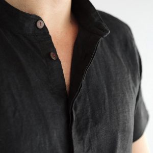 Timeless Elegance Black Linen Sleeveless Dress Shirt for Men